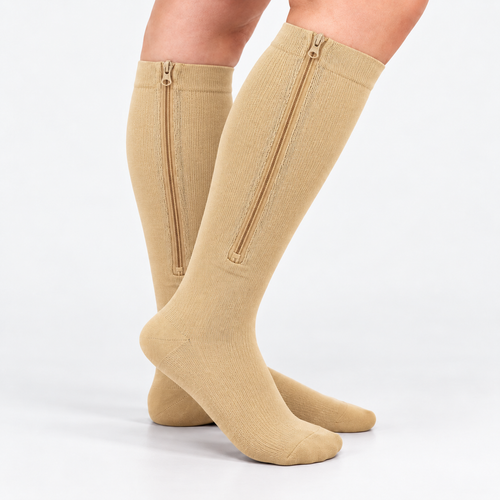 Beige bamboe compressiesokken met rits – Lindra