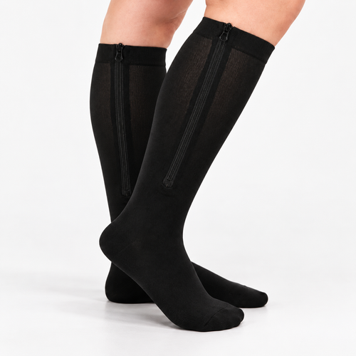 Zwarte bamboe compressiesokken met rits – Lindra